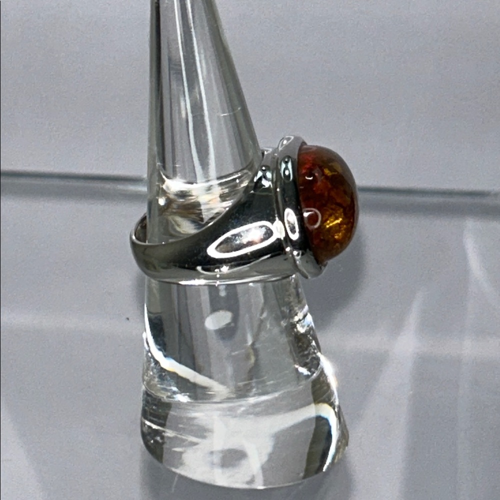 NWOT Genuine Amber Gemstone Sterling Silver Designer Ring - Modern Boho - Picture 3 of 10